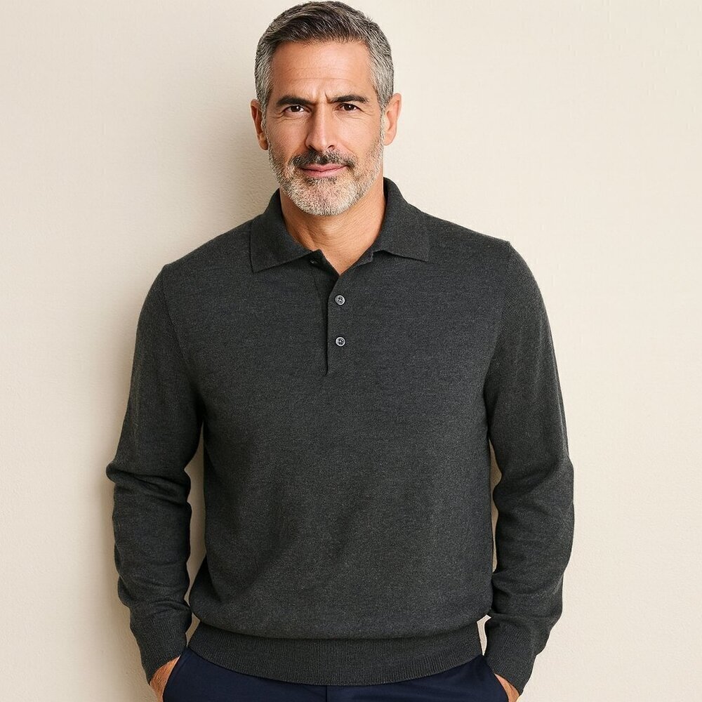 Ponte Vecchio Men's Olive Green Wool Knit Polo Sweater